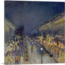 ARTCANVAS The Boulevard Montmartre At Night 1897 Canvas Art Print by Camille Pissarro - Size: 18" x 18" (0.75" Deep)