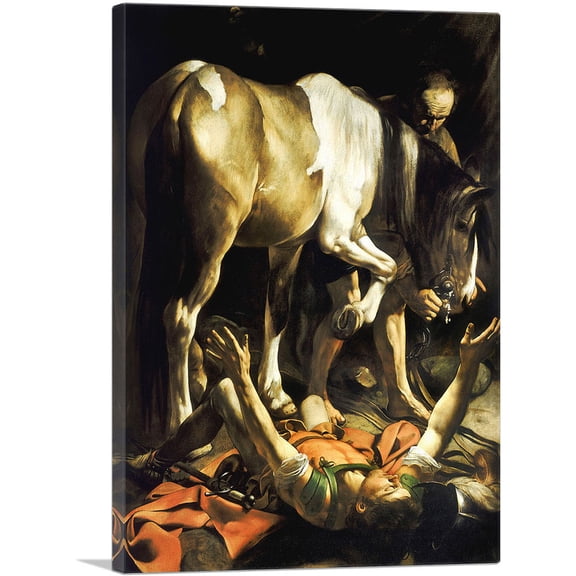 ARTCANVAS The Conversion of St Paul on the Way to Damascus 1601 Canvas Art Print by Caravaggio - Size: 26" x 18" (0.75" Deep)