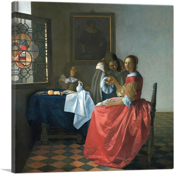 ARTCANVAS The Girl With The Wineglass 1659 Canvas Art Print by Johannes Vermeer - Size: 12" x 12" (1.50" Deep)