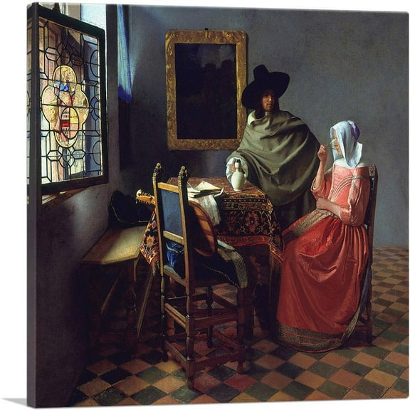 ARTCANVAS The Glass Of Wine 1661 Canvas Art Print by Johannes Vermeer - Size: 18" x 18" (0.75" Deep)