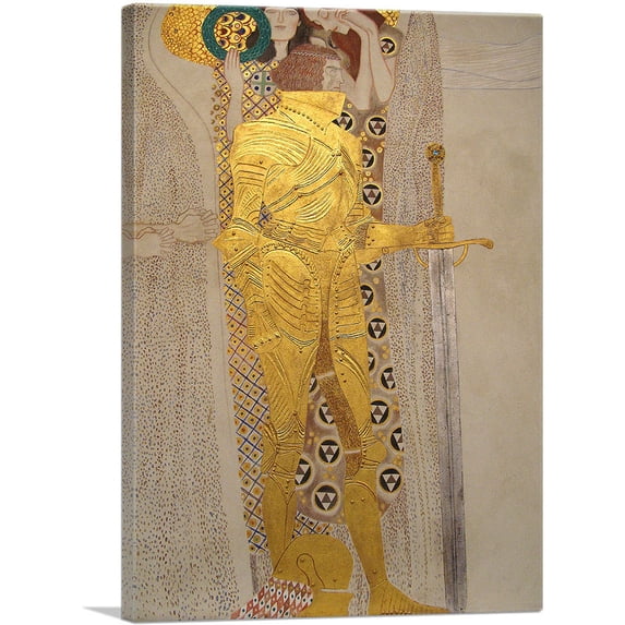 ARTCANVAS The Golden Knight - Detail from the Beethoven Frieze 1902 Canvas Art Print by Gustav Klimt - Size: 18" x 12" (0.75" Deep)