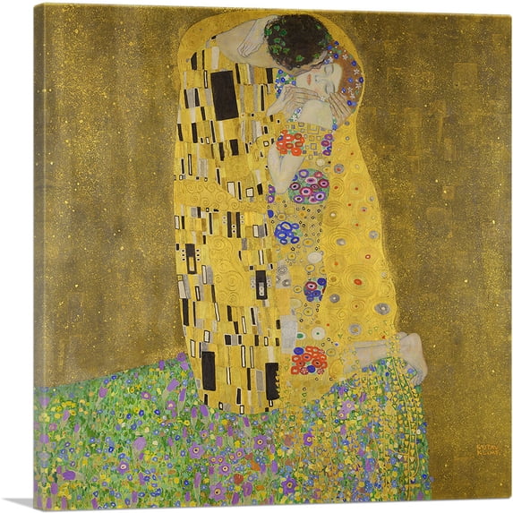 ARTCANVAS The Kiss - Square 1907 Canvas Art Print by Gustav Klimt - Size: 36" x 36" (1.50" Deep)