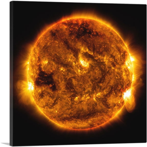ARTCANVAS The Orange Sun With Solar Flares Canvas Art Print - Size: 12" x 12" (0.75" Deep)