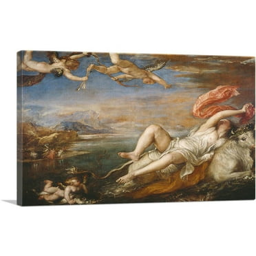 ARTCANVAS The Rape Of Europa 1560 Canvas Art Print by Titian Tiziano Vecelli - Size: 26" x 18" (0.75" Deep)