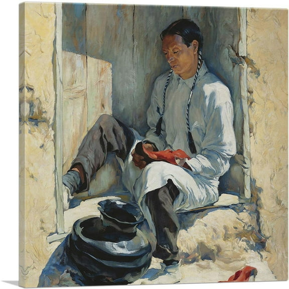 ARTCANVAS The Red Moccasins 1917 Canvas Art Print by Walter Ufer - Size: 18" x 18" (0.75" Deep)