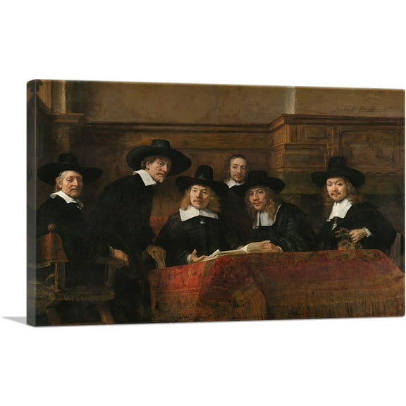 ARTCANVAS The Sampling Officials - The Syndics of the Drapers Guild 1662 Canvas Art Print by Rembrandt van Rijn - Size: 26" x 18" (0.75" Deep)