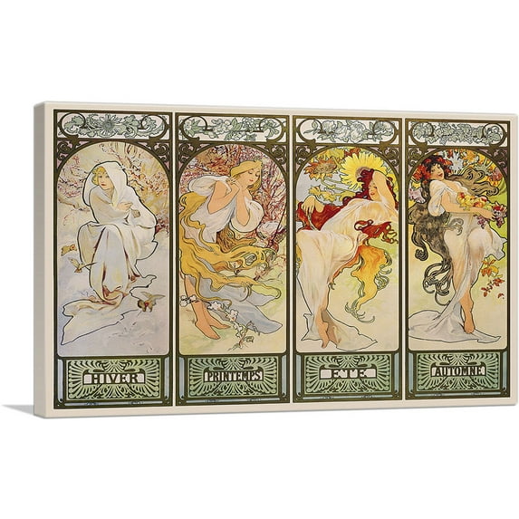 ARTCANVAS The Seasons - Les Saisons Canvas Art Print by Alphonse Mucha - Size: 40" x 26" (0.75" Deep)