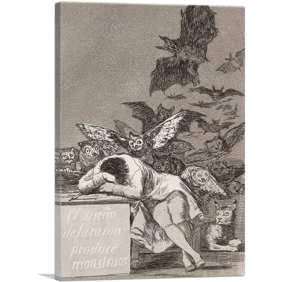 ARTCANVAS The Sleep of Reason Produces Monsters 1799 Canvas Art Print by Francisco De Goya - Size: 26" x 18" (0.75" Deep)