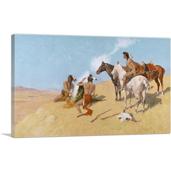 ARTCANVAS The Smoke Signal 1905 Canvas Art Print by Frederic Remington - Size: 40" x 26" (0.75" Deep)