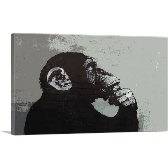 ARTCANVAS The Thinker Monkey Canvas Art Print by Banksy - Size: 18" x 12" (1.50" Deep)