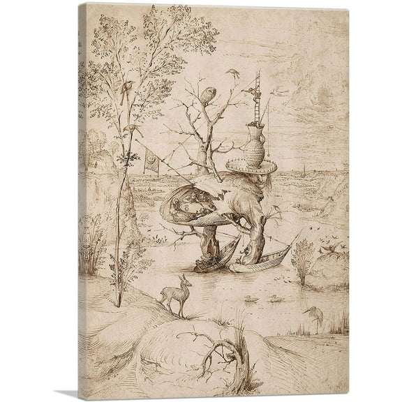 ARTCANVAS The Tree - Man 1505 Canvas Art Print by Hieronymus Bosch - Size: 26" x 18" (0.75" Deep)