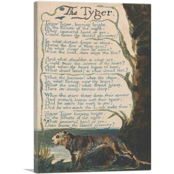 ARTCANVAS The Tyger - Plate 36 Canvas Art Print by William Blake - Size: 26" x 18" (0.75" Deep)