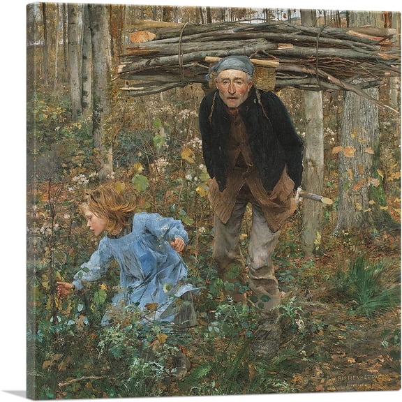 ARTCANVAS The Wood Gatherer 1881 Canvas Art Print by Jules Bastien-Lepage - Size: 12" x 12" (0.75" Deep)