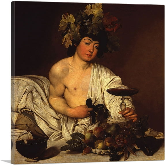 ARTCANVAS The Young Bacchus 1590 Canvas Art Print by Caravaggio - Size: 18" x 18" (0.75" Deep)