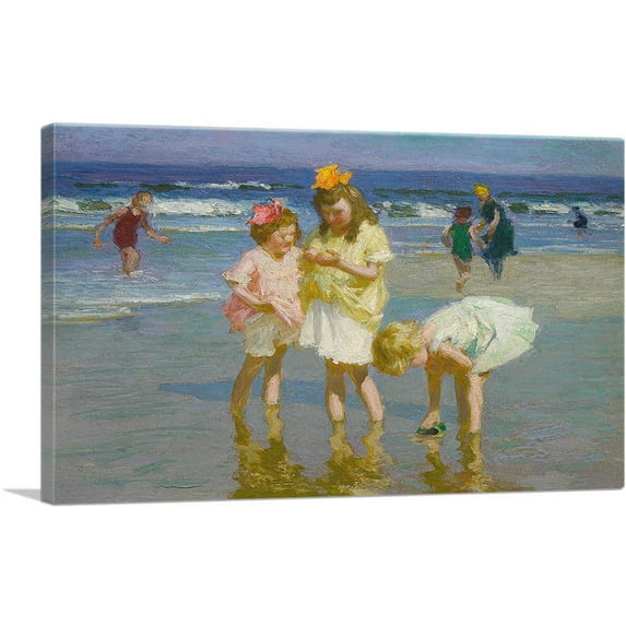 ARTCANVAS Three Girls By The Seashore Canvas Art Print by Edward Henry Potthast - Size: 26" x 18" (0.75" Deep)