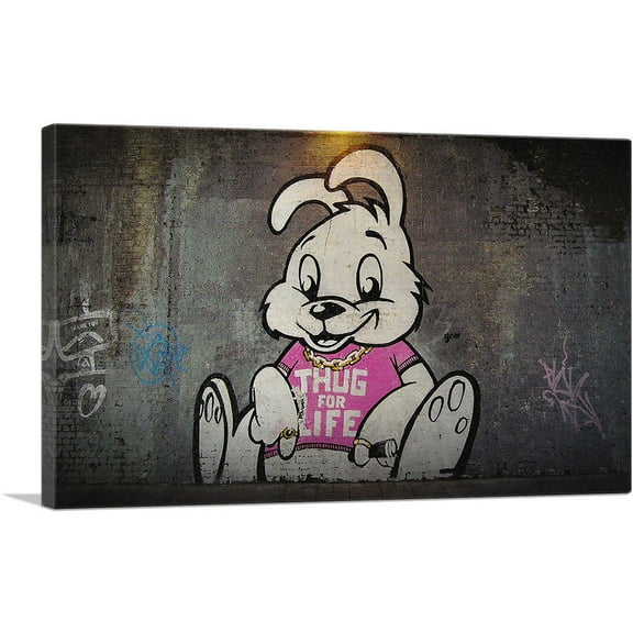ARTCANVAS Thug For Life Bunny Canvas Art Print by Banksy - Size: 26" x 18" (0.75" Deep)