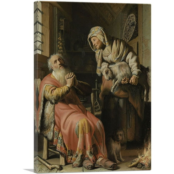 ARTCANVAS Tobit and Anna with the Kid 1626 Canvas Art Print by Rembrandt van Rijn - Size: 26" x 18" (1.50" Deep)