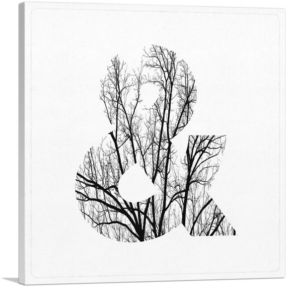 ARTCANVAS Tree Branches Alphabet And Sign Symbol Canvas Art Print - Size: 12" x 12" (0.75" Deep)