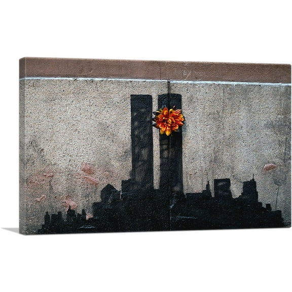 ARTCANVAS Twin Towers NYC Tribute Canvas Art Print by Banksy - Size: 26" x 18" (0.75" Deep)
