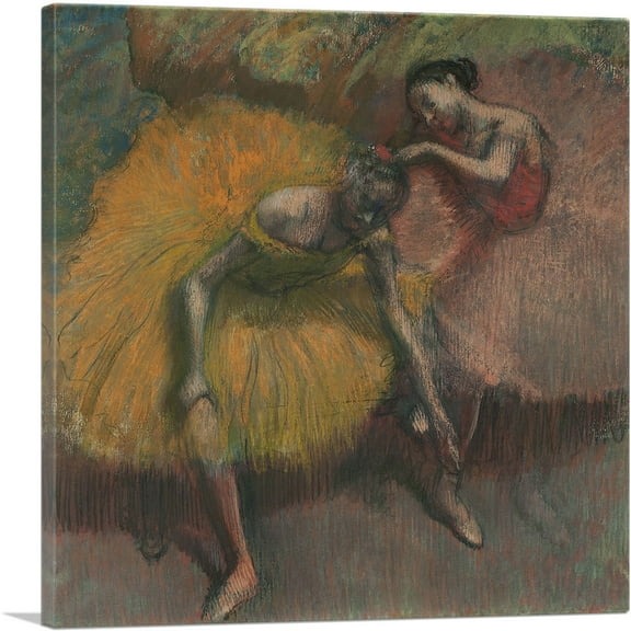 ARTCANVAS Two Dancers Yellow and Pink 1898 Canvas Art Print by Edgar Degas - Size: 18" x 18" (0.75" Deep)