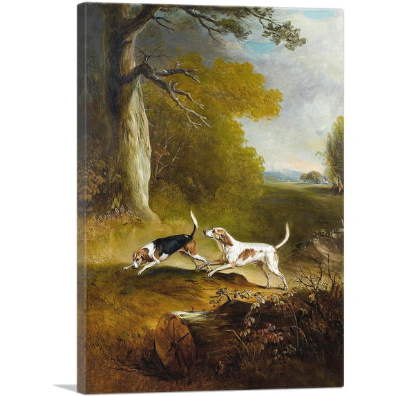 ARTCANVAS Two Dogs Hunting Canvas Art Print by John Ferneley - Size: 18" x 12" (0.75" Deep)