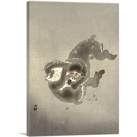 ARTCANVAS Two Fighting Monkeys Canvas Art Print by Ohara Koson - Size: 26" x 18" (0.75" Deep)