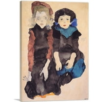 ARTCANVAS Two Little Girls 1911 Canvas Art Print by Egon Schiele - Size: 26" x 18" (0.75" Deep)