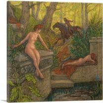 ARTCANVAS Two Nymphs Surprised By a Cavalier 1905 Canvas Art Print by Paul Ranson - Size: 18" x 18" (0.75" Deep)