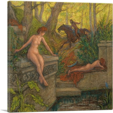 ARTCANVAS Two Nymphs Surprised By a Cavalier 1905 Canvas Art Print by Paul Ranson - Size: 18" x 18" (0.75" Deep)