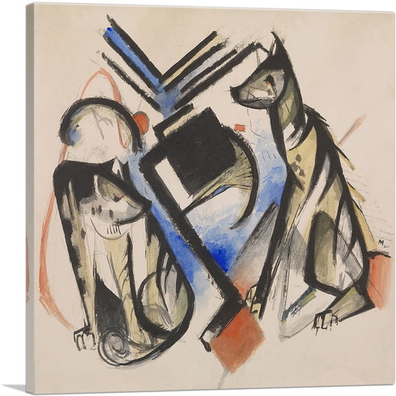 ARTCANVAS Two Wolves 1913 Canvas Art Print by Franz Marc - Size: 12" x 12" (0.75" Deep)