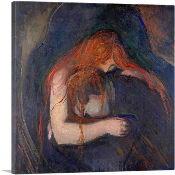 ARTCANVAS Vampire - Love and Pain 1895 Canvas Art Print by Edvard Munch - Size: 18" x 18" (0.75" Deep)