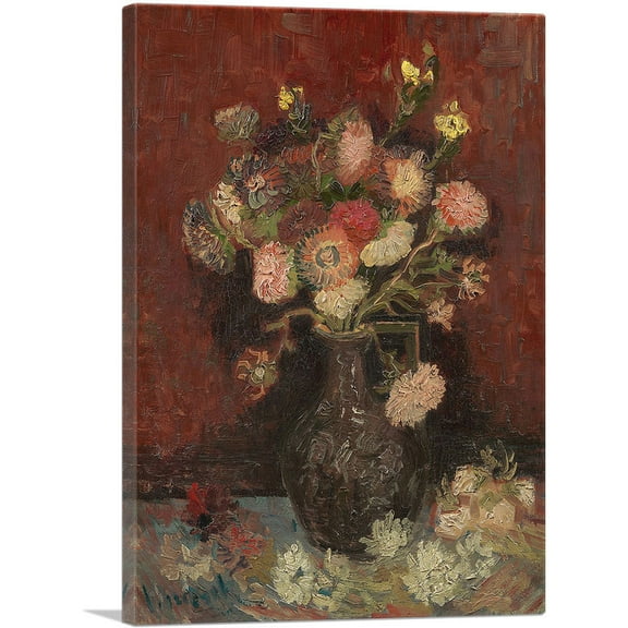 ARTCANVAS Vase with Chinese Asters and Gladioli 1886 Canvas Art Print by Vincent Van Gogh - Size: 26" x 18" (0.75" Deep)