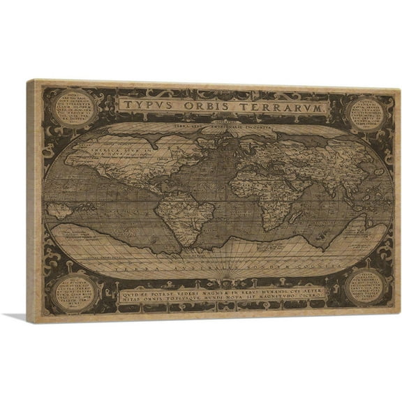 ARTCANVAS Vintage World Map Globe Canvas Art Print - Size: 18" x 12" (0.75" Deep)