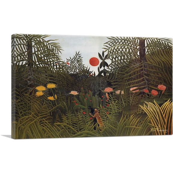 ARTCANVAS Virgin Forest with Setting Sun 1910 Canvas Art Print by Henri Rousseau - Size: 40" x 26" (1.50" Deep)