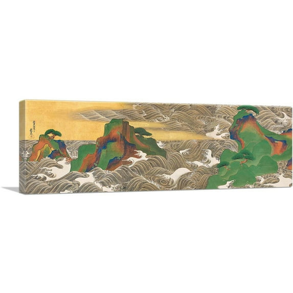 ARTCANVAS Waves At Matsushima Canvas Art Print by Ogata Korin - Size: 36" x 12" (1.50" Deep)