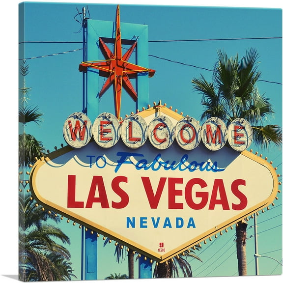 ARTCANVAS Welcome to Last Vegas Sign Square Canvas Art Print - Size: 18" x 18" (0.75" Deep)
