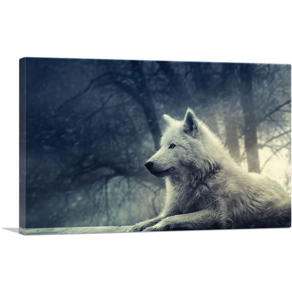 ARTCANVAS White Wolf in Forest Canvas Art Print - Size: 18" x 12" (0.75" Deep)