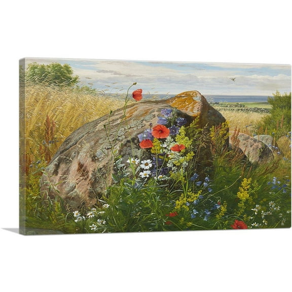 ARTCANVAS Wildflowers By a Cornfield Canvas Art Print by Carl Frederik Aagaard - Size: 18" x 12" (1.50" Deep)