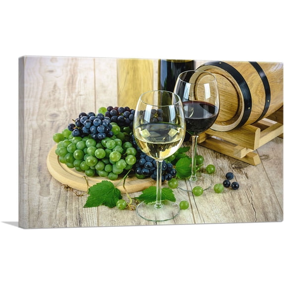 ARTCANVAS Wine Glass With Grapes Home Decor Rectangle Canvas Art Print - Size: 60" x 40" (0.75" Deep) (3-Piece)