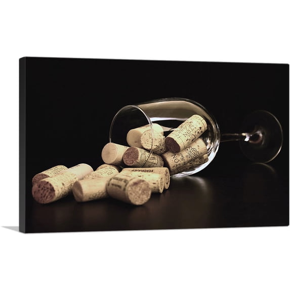 ARTCANVAS Wine Glass with Bottle Caps Restaurant decor Canvas Art Print - Size: 40" x 26" (1.50" Deep)