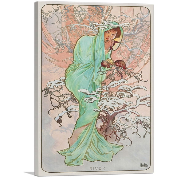 ARTCANVAS Winter 1896 Canvas Art Print by Alphonse Mucha - Size: 12" x 8" (0.75" Deep)