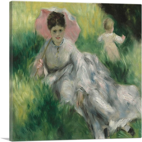 ARTCANVAS Woman with Parasol 1873 Canvas Art Print by Pierre-Auguste Renoir - Size: 18" x 18" (0.75" Deep)