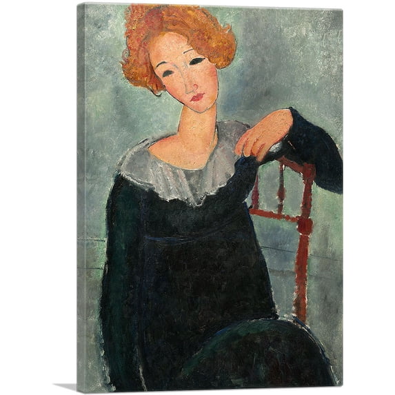 ARTCANVAS Woman with Red Hair 1917 Canvas Art Print by Amedeo Modigliani - Size: 26" x 18" (1.50" Deep)