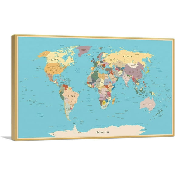 ARTCANVAS World Map Canvas Art Print - Size: 12" x 8" (0.75" Deep)