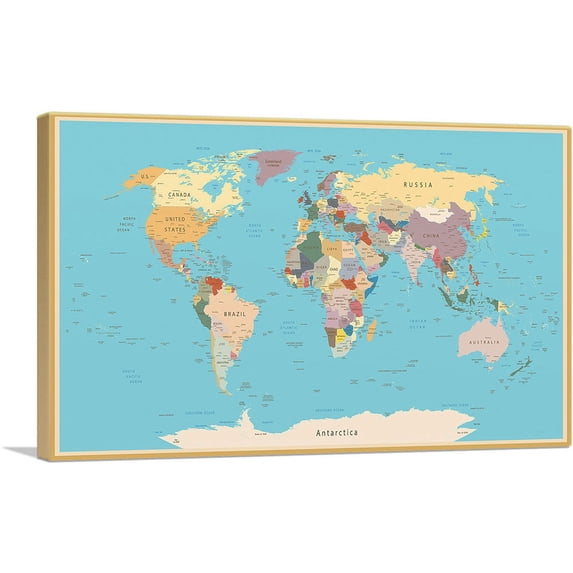 ARTCANVAS World Map Canvas Art Print - Size: 40" x 26" (1.50" Deep)