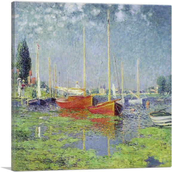 ARTCANVAS Yachts - Red Boats at Argenteuil 1875 Canvas Art Print by Claude Monet - Size: 18" x 18" (1.50" Deep)