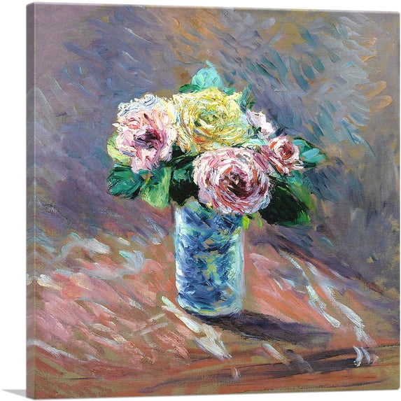 ARTCANVAS Yellow And Red Roses In a Crystal Vase 1887 Canvas Art Print by Gustave Caillebotte - Size: 26" x 26" (1.50" Deep)