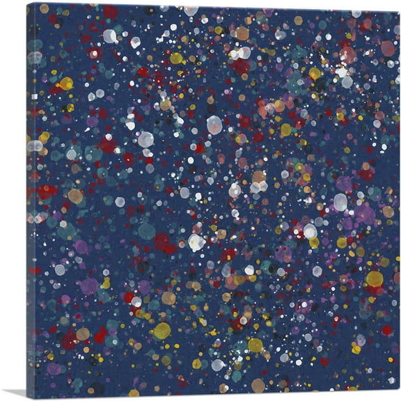 ARTCANVAS Yellow Red White Spots Navy Blue Square Canvas Art Print - Size: 18" x 18" (0.75" Deep)