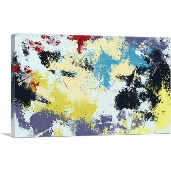 ARTCANVAS Yellow Teal Cherry White Black Modern Canvas Art Print - Size: 40" x 26" (1.50" Deep)