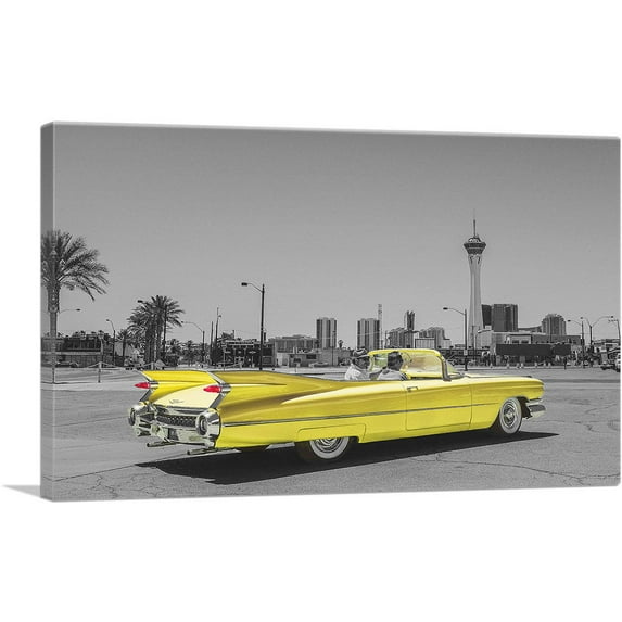 ARTCANVAS Yellow Vintage American Car Canvas Art Print - Size: 12" x 8" (0.75" Deep)